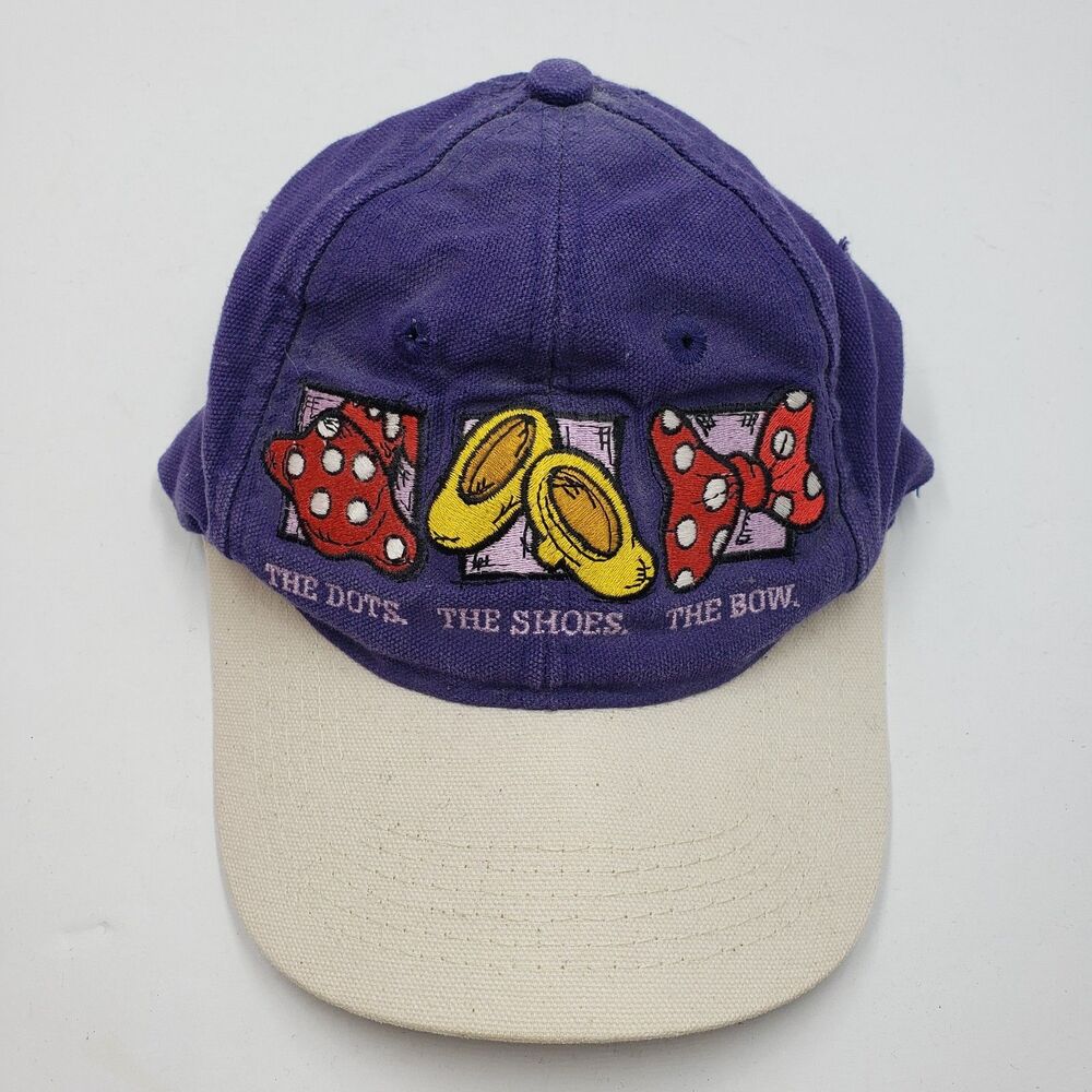 Vintage Mickey Inc Minnie Mouse Hat Purple Cream Dots Shoes Bow Cap Taiwan OS